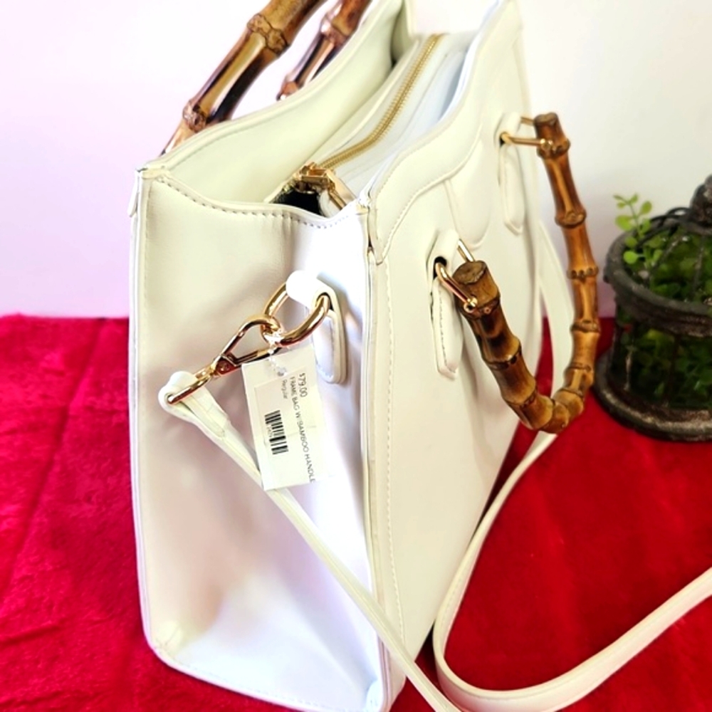 Eden White Crossbody Shoulder Bag Purse Bamboo Handles - Picture 6 of 16